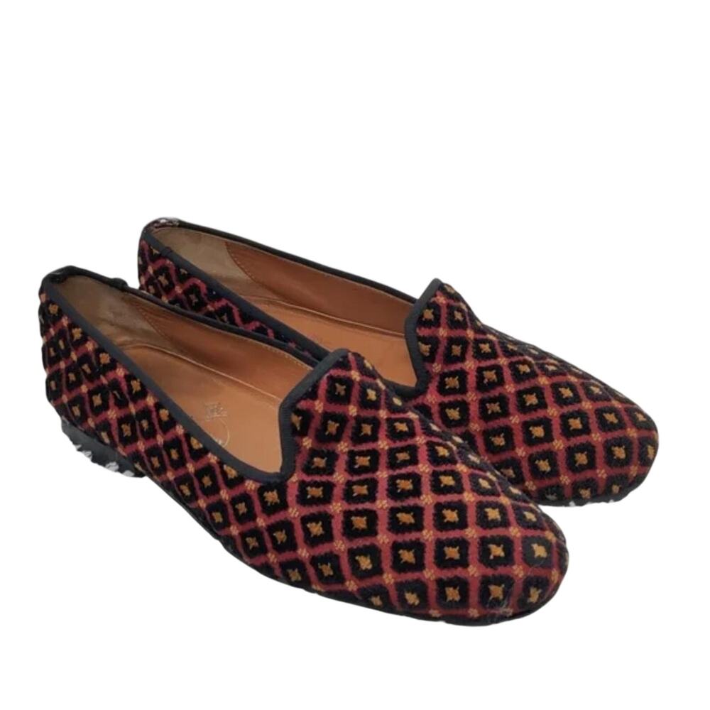 Red fabric Stubbs & wootton loafers sz 7